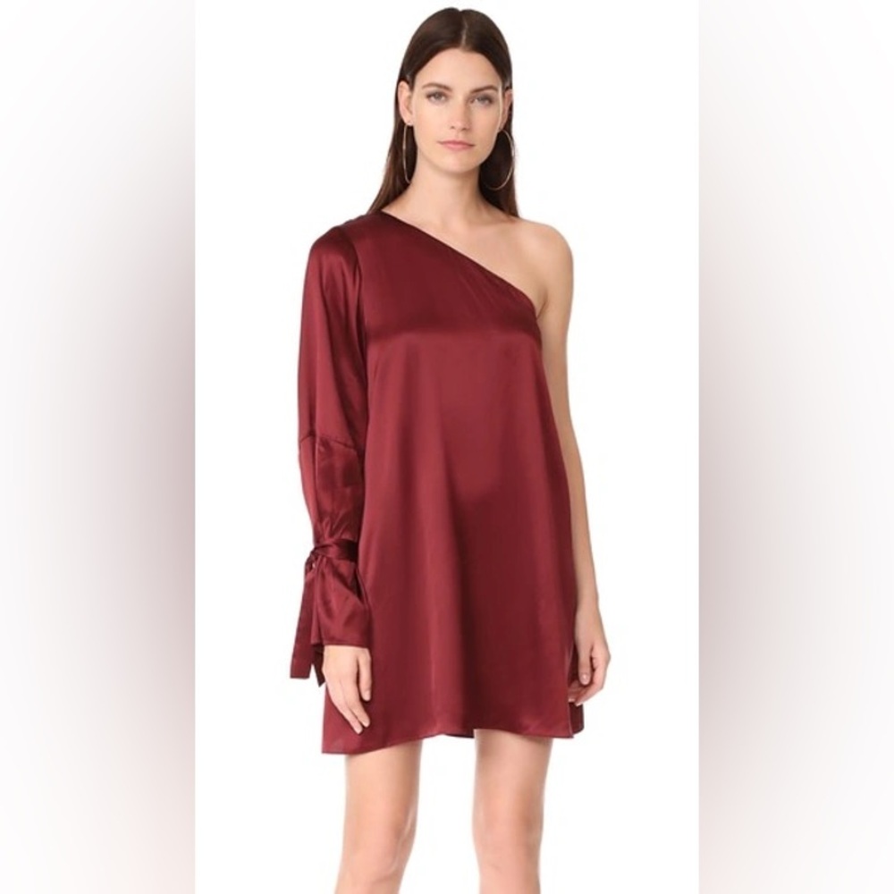 NWT Tanya Taylor One-shoulder Satin Leah Dress In Burgundy Sz 4